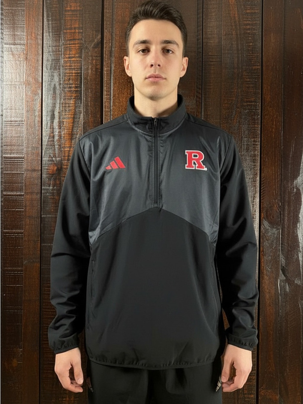 adidas Men’s Rutgers Scarlet Knights Quarter-Zip Jacket in Black - Large